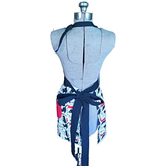 Cat Themed Apron Red White Black Full Apron Vintage - Picture 5 of 5